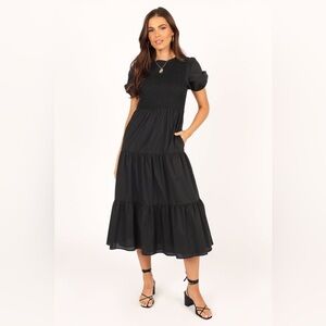 Petal + Pup Naura Shirred Tiered Midi Dress Black